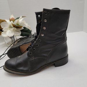 Rodeo Drive Black Leather Womens Grunge Granny Goth Lace up Combat Punk Boots 9
